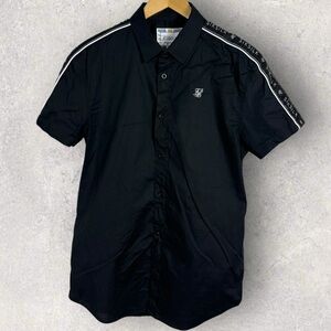 SikSilk Follow Movement Black Short Sleeve‎ Button Down Shirt Mens Size Medium M